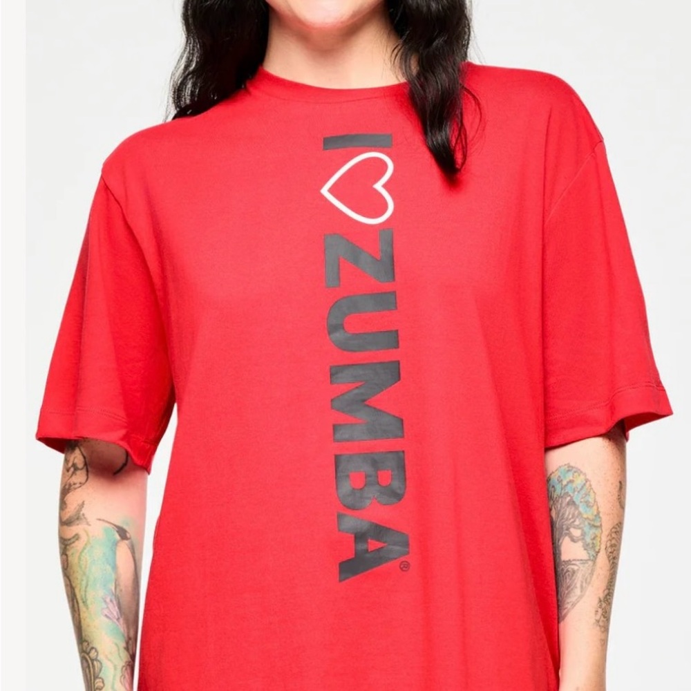 Zumba Fitness Red Silver Boxy Oversized T-Shirt